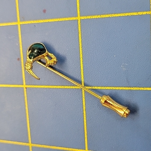 Bird w Green Stone Body Vintage Stick 1.75" Pin Gold Tone - Picture 1 of 2